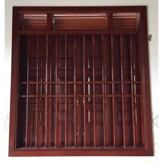 Mẫu cửa sổ 4 cánh bằng thép vân gỗ có chấn song f32 Đắk Lắk